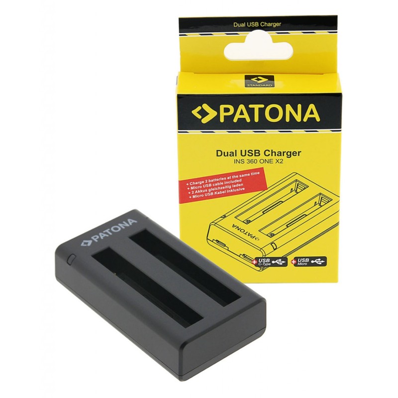 PATONA Ładowarka Dual USB do akumulatorów Insta360 One X2 z kablem Micro-USB