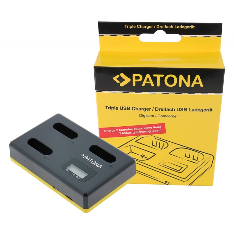 Potrójna ładowarka USB PATONA f. Sony NP-BX1 BX BX1 NP-BX1 Cybershot DSC HX300 DSC HX50V DSC RX1 w komplecie. Kabel USB typu C