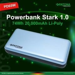 PATONA Powerbank Premium Stark 1.0 PD65W 20.000mAh z 2 zintegrowanymi kablami ładującymi USB-C Lightning