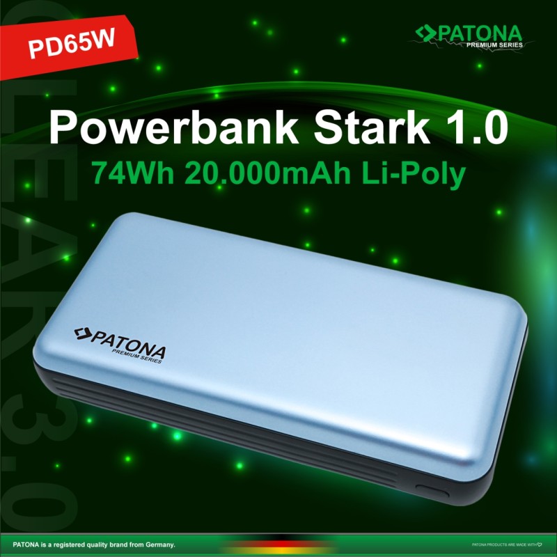 Powerbank PATONA Premium Stark 1.0 PD 65W 20000mAh – USB-C i Lightning