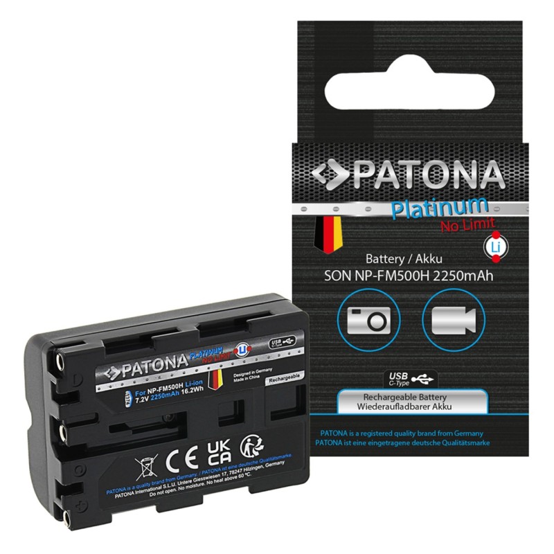 Bateria PATONA Platinum z wejściem USB-C do Sony NP-FM500H Alpha 57 65 77 99 DSLRA100 DSLR-A100 DSLRA100H DSLR-A200