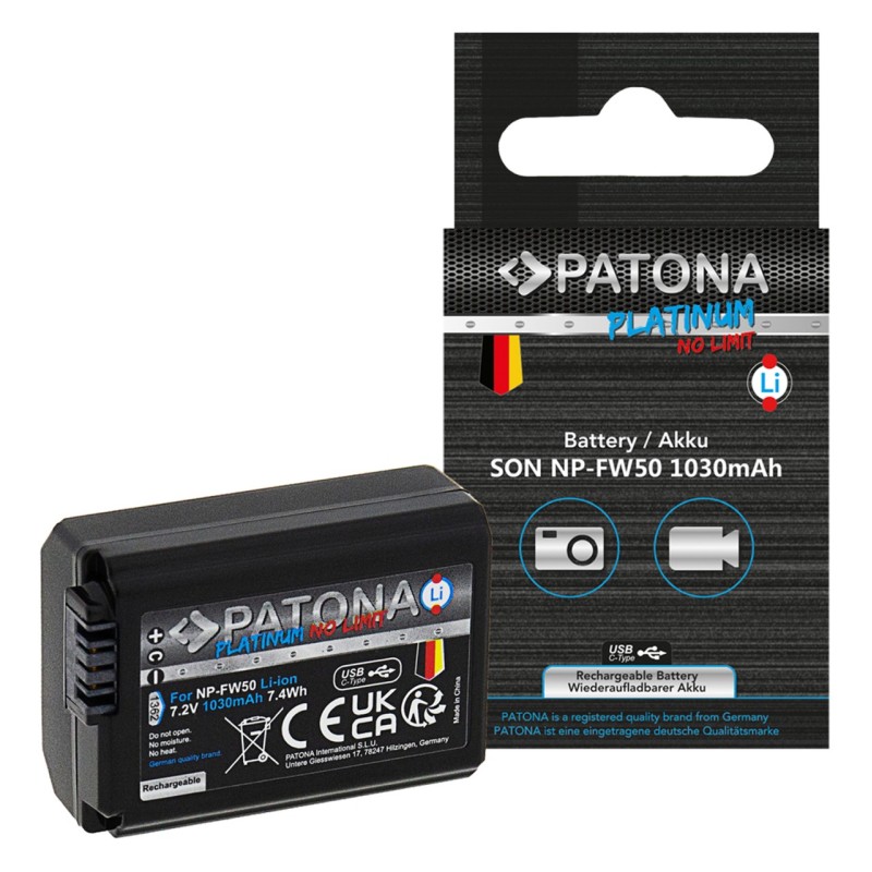 PATONA Platinum Akumulator Sony NP-FW50 do NEX.3 NEX.3C NEX.5 NEX.5A z wejściem USB-C