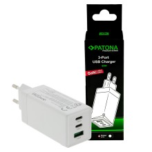 PATONA Premium Ładowarka GaN PD65W 2xUSB-C 1xUSB-A PD3.0 QC3.0 biała