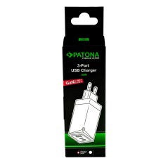 Adapter PATONA Premium GaN PD65W biały 2xUSB-C 1xUSB-A PD3.0 QC3.0