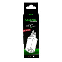 PATONA Premium Ładowarka GaN PD65W 2xUSB-C 1xUSB-A PD3.0 QC3.0 biała