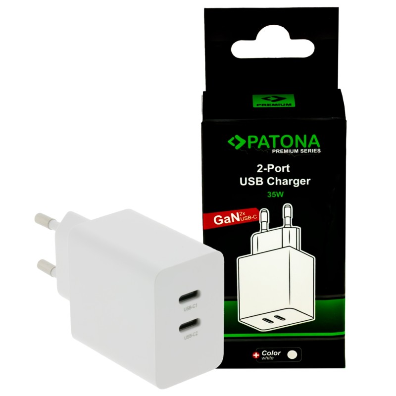 PATONA Premium Ładowarka GaN PD35W 2xUSB-C PD3.0 QC3.0 biała PATONA Premium Ładowarka GaN PD35W 2xUSB-C PD3.0 QC3.0 biała