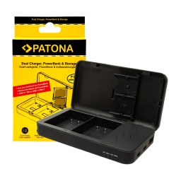 Podwójna ładowarka PATONA do Panasonic DMW-BLK22 DC-S5 G9 GH5 GH5S GH6 z funkcją power banku i miejscem na kartę pamięci