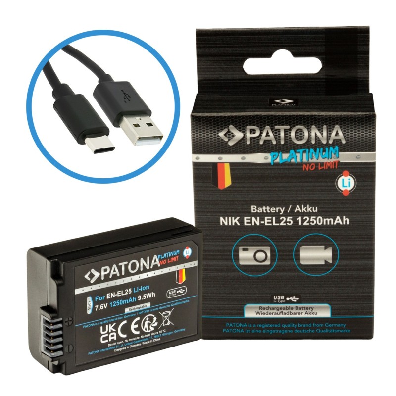 Bateria PATONA Platinum z wejściem USB-C do aparatu Nikon EN-EL25 Nikon Zfc Nikon Z50 Nikon Z30