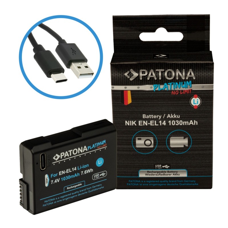 Bateria PATONA Platinum z wejściem USB-C do aparatu Nikon Nikon EN-EL14 D3100 D5100 P7000