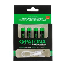 PATONA Premium 4x Akumulatorki Paluszki R3 AAA z USB-C i kablem USB-C z 1 na 2