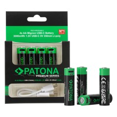 PATONA Premium 4x Akumulatorki Paluszki R6 AA z USB-C i kablem USB-C z 1 na 2