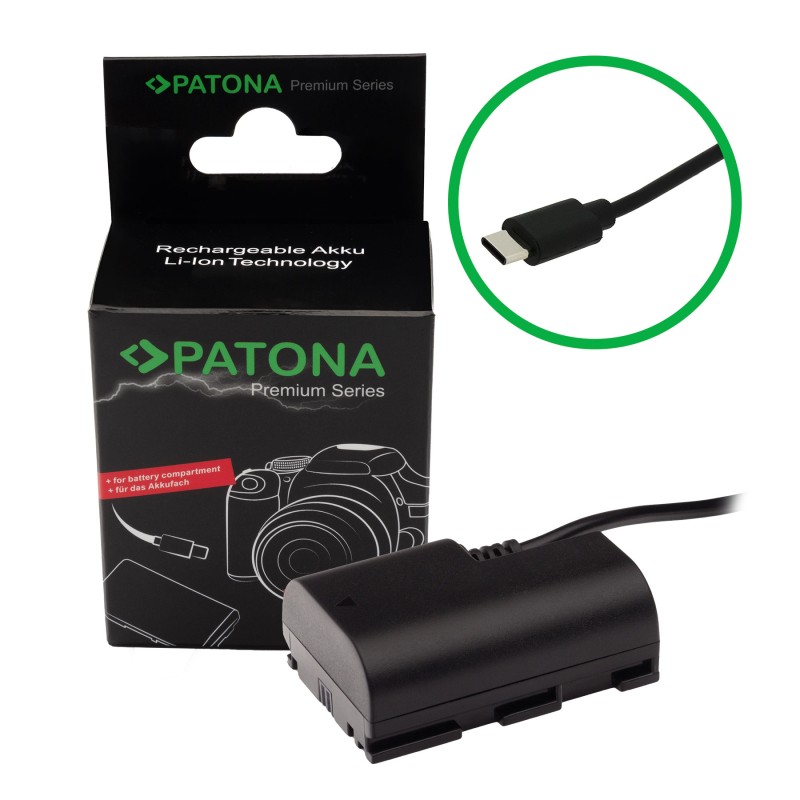 PATONA Adapter Dummy USB-C do Canon LP-E6 LP-E6N LP-E6NH XC10 EOS R, R5, R6, 90D, 80D