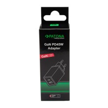 PATONA Premium Ładowarka GaN PD45W 1xUSB-C 1xUSB-A PD3.0 QC3.0 czarna PATONA Premium Ładowarka GaN PD45W 1xUSB-C 1xUSB-A PD3.0 QC3.0 czarna