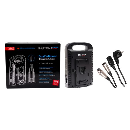 PATONA Platinum Ładowarka 2-kanałowa dla akumulatorów V-Mount 6Ax2 USB-C PD100W z kablem 4-Pin XLR