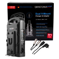 PATONA Platinum Ładowarka 2-kanałowa dla akumulatorów V-Mount 6Ax2 USB-C PD100W z kablem 4-Pin XLR