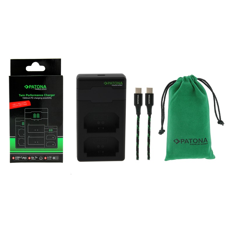 Ładowarka PATONA Premium Twin Performance PD do Sony NP-FZ100 A7III A7M3 Alpha 7III A7RIII A7RM3 Alpha 7RIII A9 z kablem USB-C
