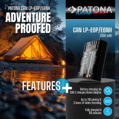 PATONA Platinum Akumulator Canon LP-E6P LP-E6NH LP-E6N LP-E6 do Canon EOS R5 EOS R6 R6II R7 z wejściem USB-C