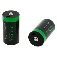 PATONA Premium 2x Akumulatory LR20 Mono D z USB-C i kablem USB-C z 1x do 2x