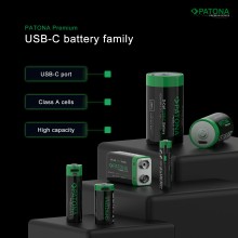 PATONA Premium 2x Akumulatory 9V 6F22 litowe 3600mWh z USB-C i kablem USB-C z 1x do 2x