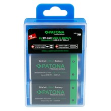 PATONA Premium 2x Akumulatory 9V 6F22 litowe 3600mWh z USB-C i kablem USB-C z 1x do 2x