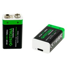 PATONA Premium 2x Akumulatory 9V 6F22 litowe 3600mWh z USB-C i kablem USB-C z 1x do 2x