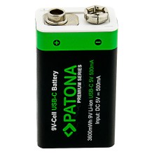 PATONA Premium 2x Akumulatory 9V 6F22 litowe 3600mWh z USB-C i kablem USB-C z 1x do 2x