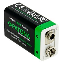 PATONA Premium 2x Akumulatory 9V 6F22 litowe 3600mWh z USB-C i kablem USB-C z 1x do 2x
