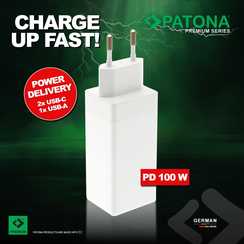 PATONA Premium Ładowarka GaN PD100W 2xUSB-C 1xUSB-A PD3.0 QC3.0 kolor biały