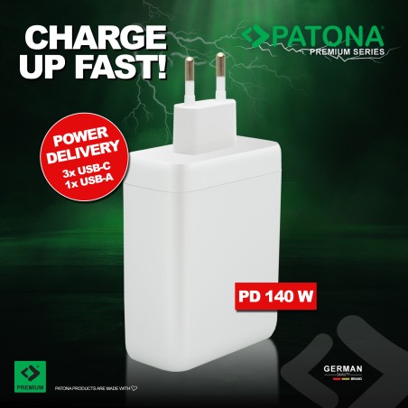 PATONA Premium Ładowarka GaN PD140W 3xUSB-C 1xUSB-A PD3.0 QC3.0 kolor biały
