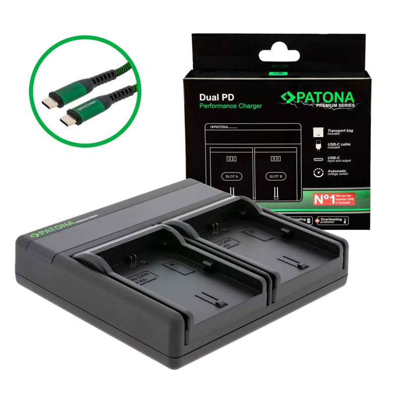 PATONA Premium Ładowarka Dual PD Performance do Canon LP-E6 z wejściem/wyjściem USB-C