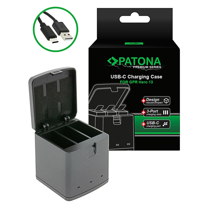 PATONA Premium potrójna ładowarka do GoPro Hero 13 z kablem USB-C PATONA Premium potrójna ładowarka do GoPro Hero 13 z kablem USB-C
