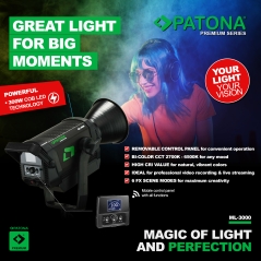 PATONA Premium Profesjonalna lampa foto-wideo LED 300W COB ML-3000 z mocowaniem Bowens + torba transportowa