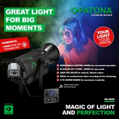 PATONA Premium Profesjonalna lampa foto-wideo LED 600W COB ML-6000 z mocowaniem Bowens + torba transportowa