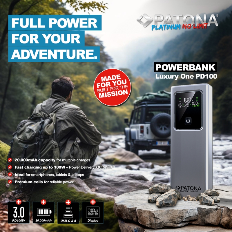 PATONA Platinum Powerbank Luxury One PD100 | 20000mAh | PD 100W | USB-C + USB-A PATONA Platinum Powerbank Luxury One PD100 | 20000mAh | PD 100W | USB-C + USB-A