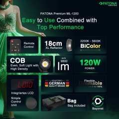Lampa LED PATONA Premium ML-1200 COB | 120W | Bi-Color 3200K–5600K | z pilotem i torbą