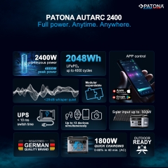 PATONA Platinum Stacja Zasilania Autarc 2400 4xAC4000W 2048Wh USB-C:1xPD100W 1xPD45W 2xPD20W USB-A:2×18W