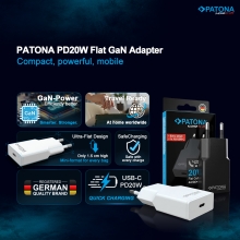 PATONA Platinum Ładowarka płaska GaN PD20W 1x USB-C PD3.0 QC3.0 (biała)