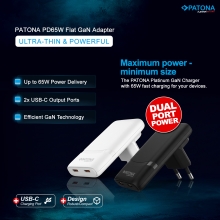 PATONA Platinum Ładowarka płaska GaN PD65W 2x USB-C PD3.0 QC3.0 (biała)