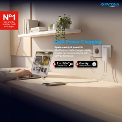 PATONA Platinum Ładowarka płaska GaN PD65W 2x USB-C PD3.0 QC3.0 (biała)