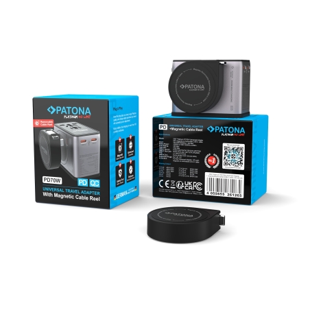 PATONA Platinum Uniwersalny adapter podróżny PD70W (2597) – 3× USB-C + 1× USB-A z magnetycznym zwijaczem kabla USB-C