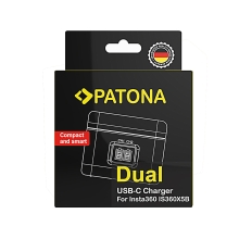 PATONA Etui ładujące Dual Slot USB-C do Insta360 X5 IS360X5B – ładowanie 2 akumulatorów + schowek na 2× karty microSD