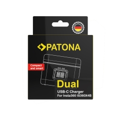 PATONA Etui ładujące Dual Slot USB-C do Insta360 X4 IS360X4B – ładowanie 2 akumulatorów + schowek na 2× karty microSD