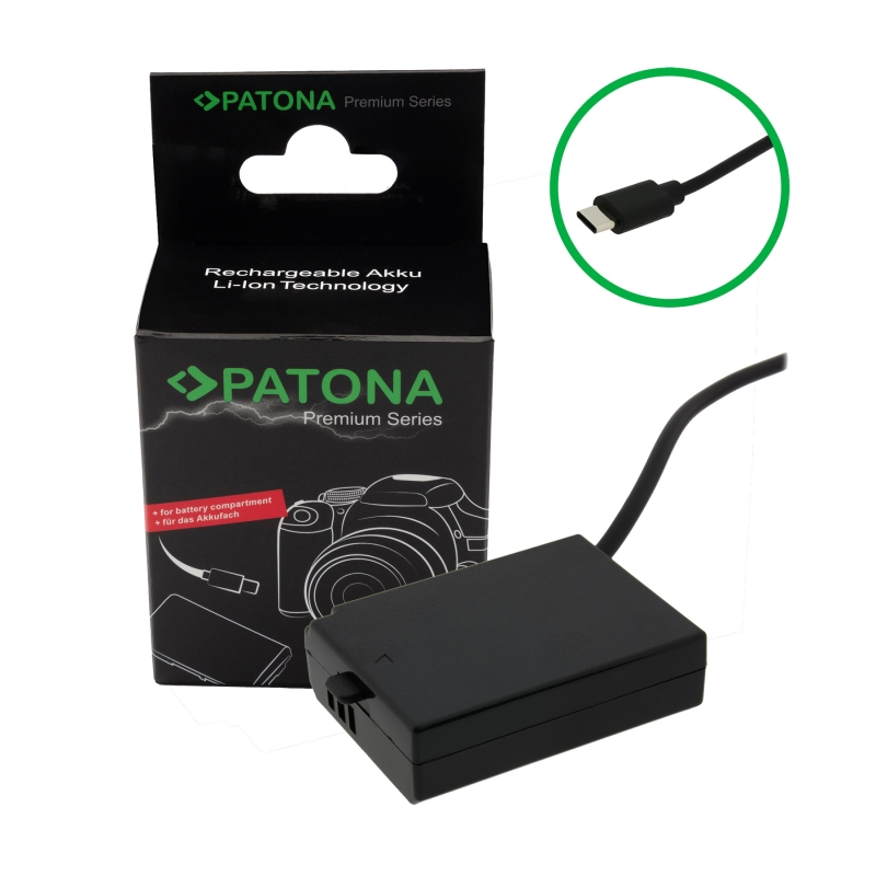 PATONA Premium Adapter Dummy akumulatora Canon LP-E10 z USB-C – do EOS 1100D / Rebel T3 / Kiss X50