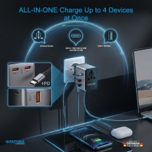 PATONA Platinum Uniwersalny adapter podróżny PD70W (2597) – 3× USB-C + 1× USB-A z magnetycznym zwijaczem kabla USB-C