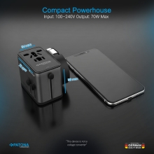 PATONA Platinum Uniwersalny adapter podróżny PD70W (2597) – 3× USB-C + 1× USB-A z magnetycznym zwijaczem kabla USB-C