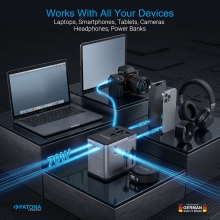 PATONA Platinum Uniwersalny adapter podróżny PD70W (2597) – 3× USB-C + 1× USB-A z magnetycznym zwijaczem kabla USB-C