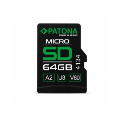 PATONA Premium Karta pamięci Micro SD XC 64GB Class 10 U3 V60 z adapterem SD