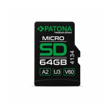 PATONA Premium Karta pamięci Micro SD XC 64GB Class 10 U3 V60 z adapterem SD