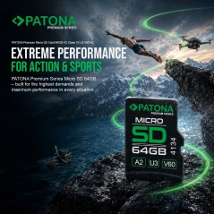 PATONA Premium Karta pamięci Micro SD XC 64GB Class 10 U3 V60 z adapterem SD
