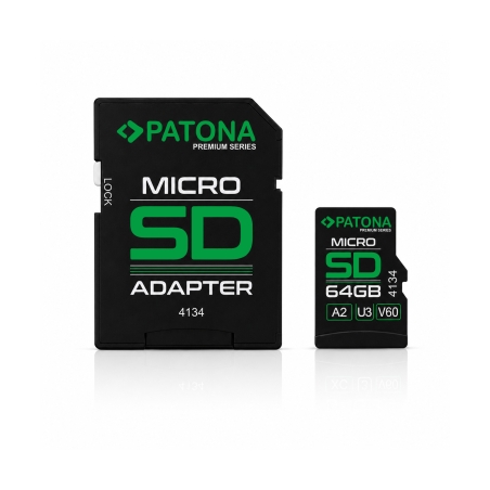 PATONA Premium Karta pamięci Micro SD XC 64GB Class 10 U3 V60 z adapterem SD